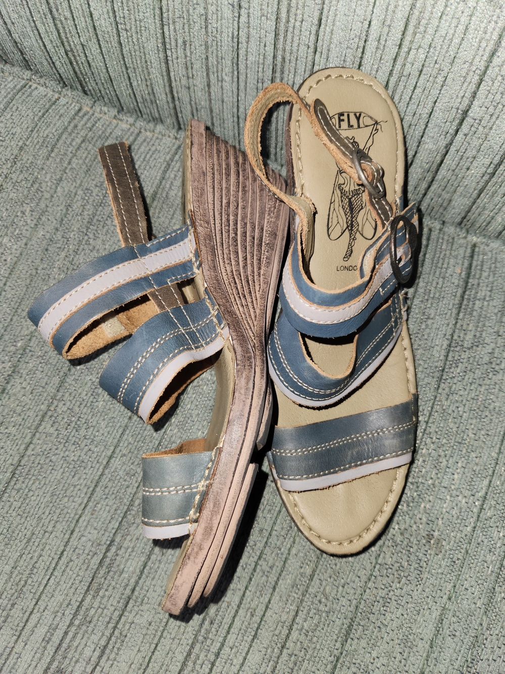 🍉FLY London Blue Leather Strappy Wedge Sandals